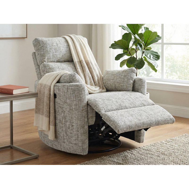 Upholstered Power Rock Swivel Recliner Chair, Gray