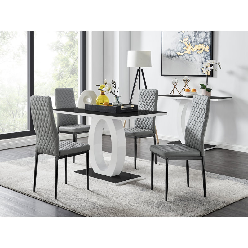 Eubanks 4 Black Dining Table & 4 Grey Gold Leg Chairs, Grey/Black