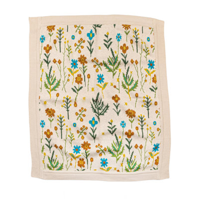 Cotton Knit Baby Blanket With Florals