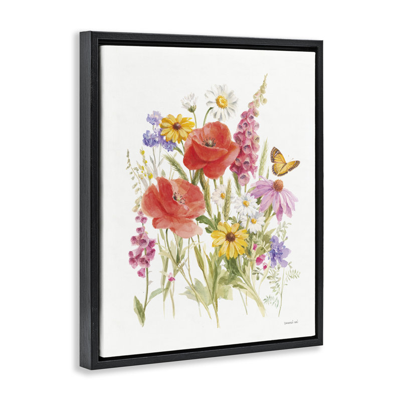 «Bright Flowers & Butterfly», art mural encadré par Danhui Nai, Cadre flottant noir de jais, H 31 po x l 25 po