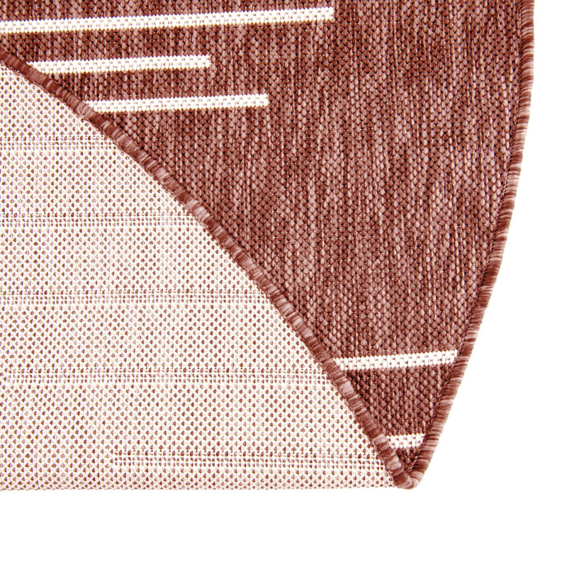 Tapis intérieur / extérieur rayé en polypropylène tissé à la machine en rouge clair, Rond 7 pi 10 po