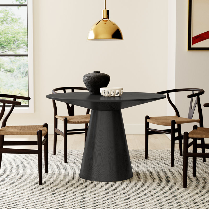 Adara Pedestal Dining Table, Matte Black, 43.31" W x 43.31"L
