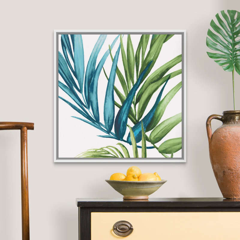 Reproduction d’art sur toile, "Palm Leaves IV" par Eva watts, H 26 po x l 26 po x P 1,75 po, Cadre blanc