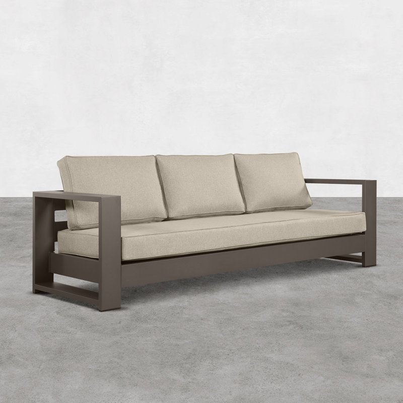 Hoyt 92.52” Outdoor Aluminum 3-Seater Sofa, Bronze, Khaki, No