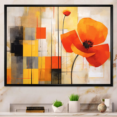«Bold orange cubic Flowers», art mural abstrait géométrique