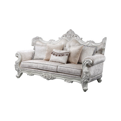 Traditional Living Room 2pc : Champagne & Silver Brush Beauty. Wood Build. Chenille Upholstered 5 Seat And With Cushions. Modern Style : In Brush. Frame. Soft Upholstery. Comfort Pillows. Space