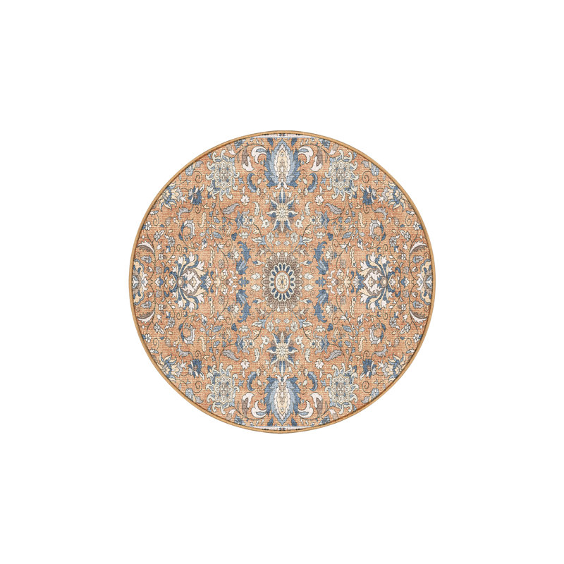 Tapis bleu / orange en chenille / polyester tissé à la main Flener, Rond 3 pi