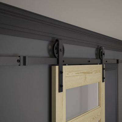 Matte Black Stainless Steel Single Door Barn Door Hardware Kit Standard Single