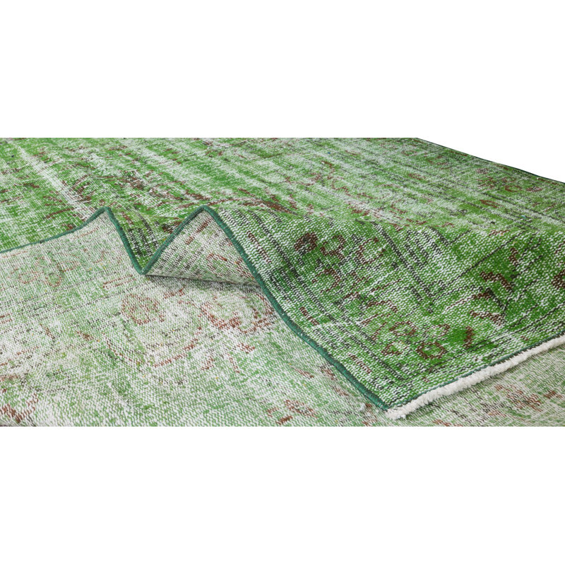 Tapis vert en laine teint à la main 5,5 x 8,5 pi, tapis turc fabriqué à la main