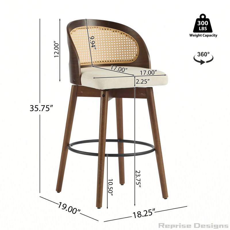 Tabourets pivotants rembourrés, Noyer, Beige