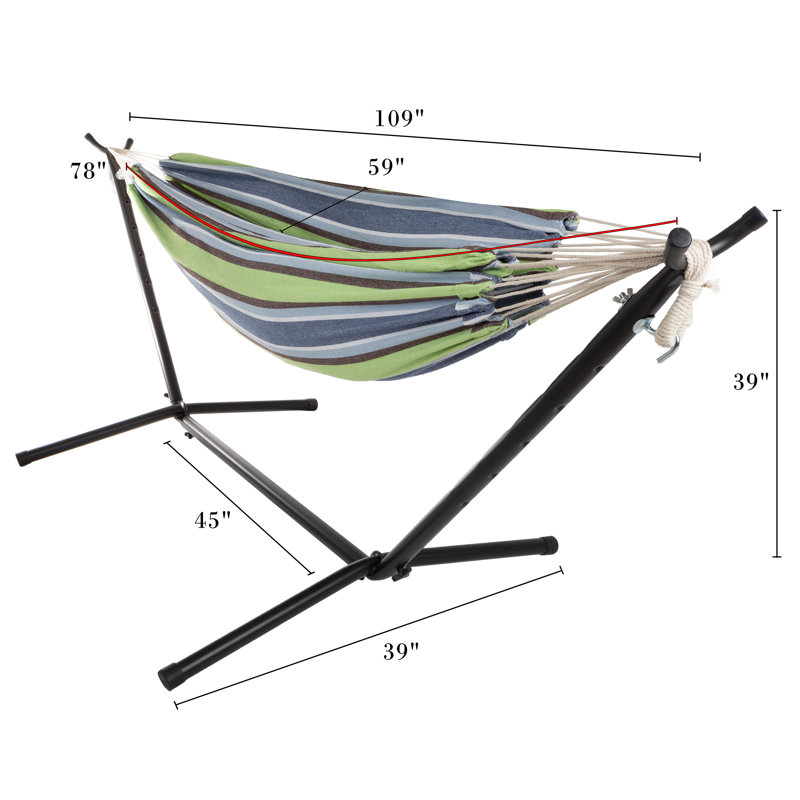 Devante Double Brazilian Hammock with Stand Included – Woven Cotton Swing with Frame for Camping, Backyard, or Patio by Pure Garden