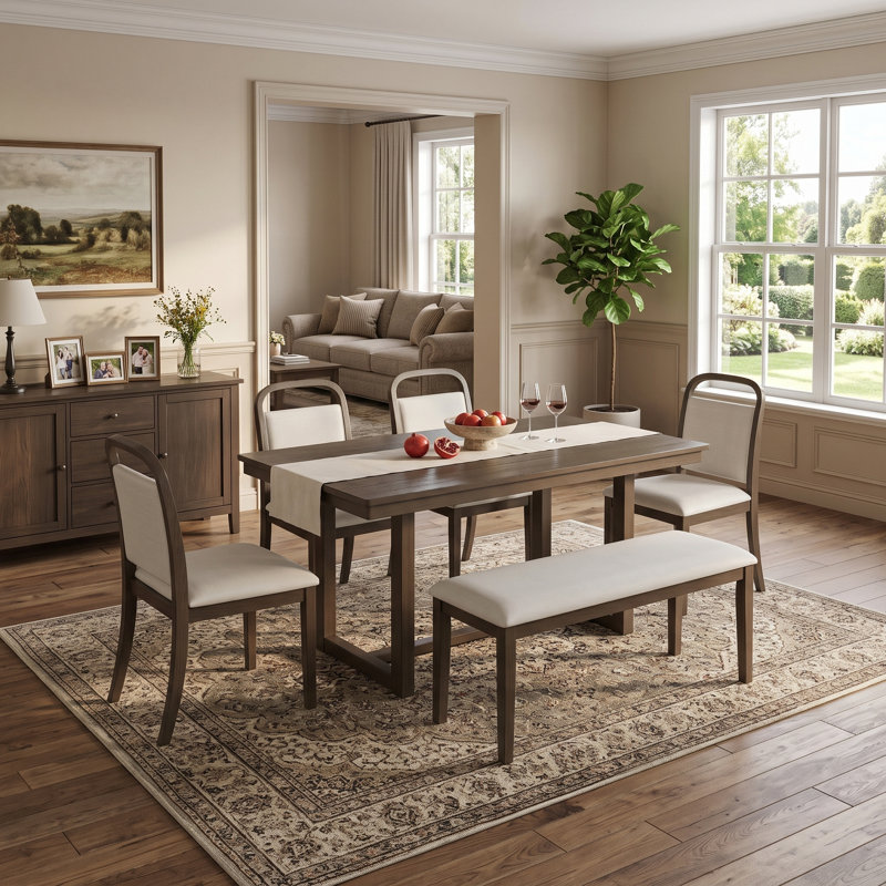 Ensemble de salle à manger de style maison de campagne moderne 60 "avec banc rembourré 60 pièces 60", Brown