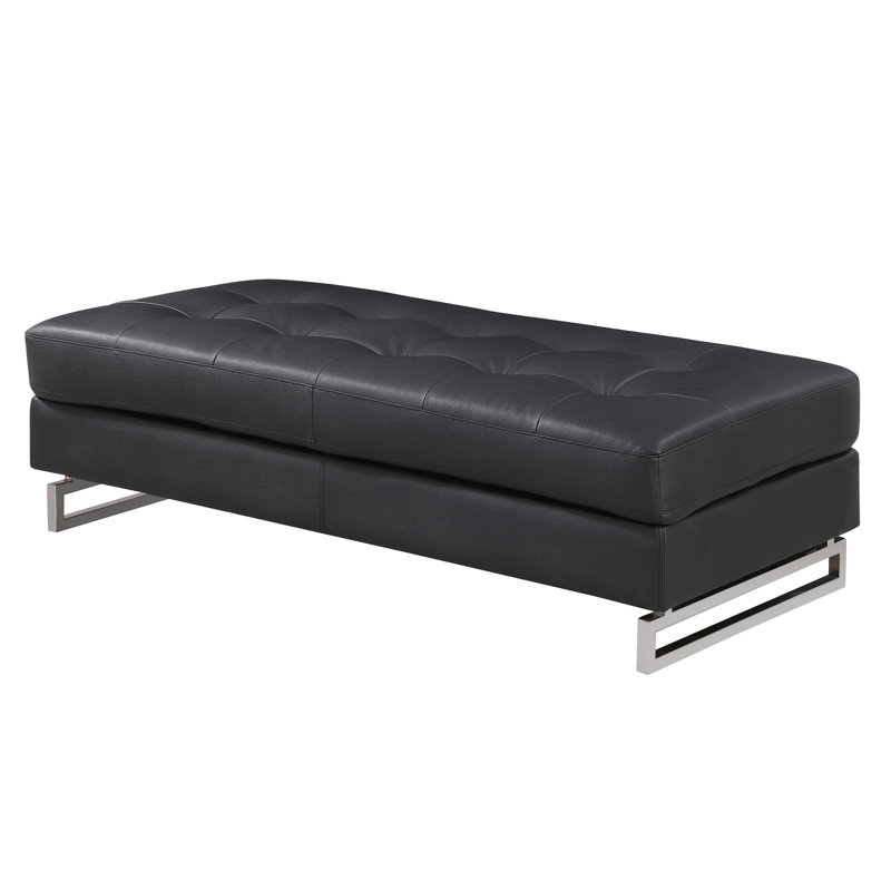 Cuir noir surdimensionné noir avec tabouret en bois massif et pieds