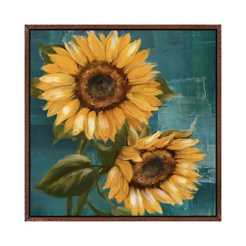Sunflower II by Conrad Knutsen - Painting on Canvas, Classic Brown Wood Framed Canvas, 45.72 cm H x 45.72 cm W