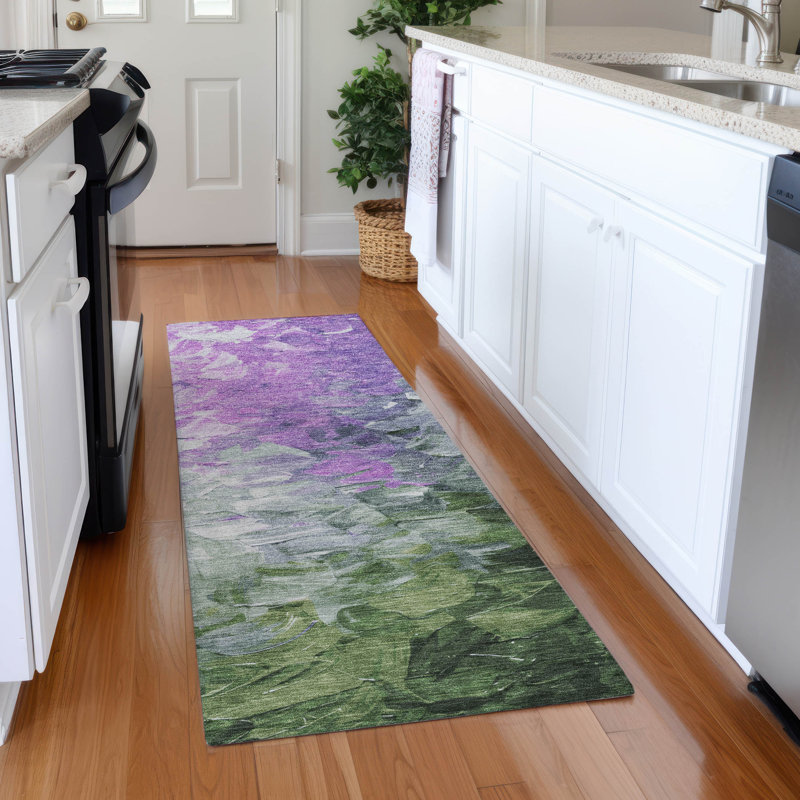 Tapis abstrait lavable à la machine Premium Slesnick AMF1674, Tapis de couloir 2 pi 3 po x 7 pi 6 po