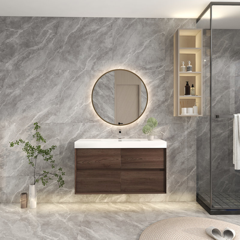 Ensemble de meuble-lavabo mural simple 47 po, Chêne rouge