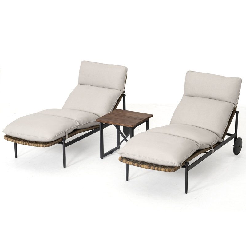Méridiennes de patio en aluminium 3 pièces avec table rectangulaire et coussins gris clair Purecane