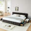Lit très grand avec tissu chenille et rangement pratique - Structure rembourrée gris foncé-2030842655