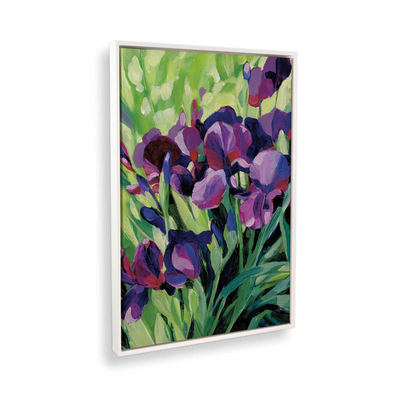 Toile roulée Bold Iris Blooms, H 36,75 po x l 24,75 po x P 1,75 po, Cadre flottant blanc opaque