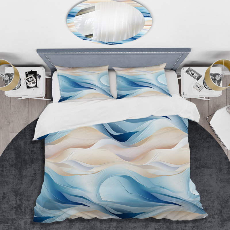 Coastal Harmony I - Ensemble de housse de couette à motif abstrait - Microfibre de polyester