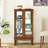 Classic Oak Curio Cabinet With Tempered Glass Doors And Adjustable Shelving 3 Tier In Mirrored Back Space-1380932636-1380932639