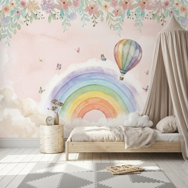 Murale arc-en-ciel en forme de montgolfière, 200 po x 120 po, Peler et coller