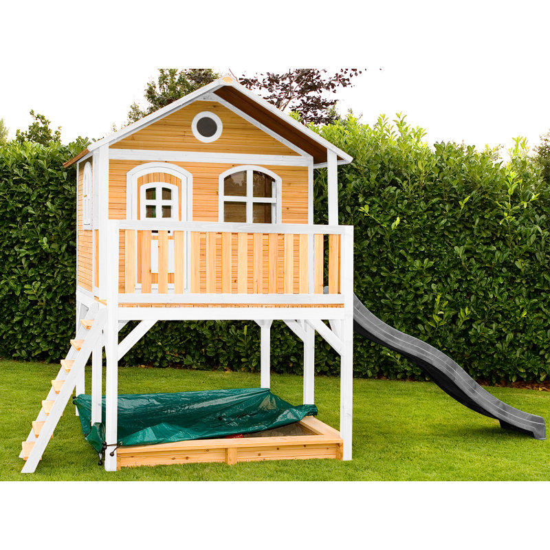 Marc AXI 432cm W x 212cm D Outdoor Hemlock Wood Luxury Playhouse, Brown/White/Grey