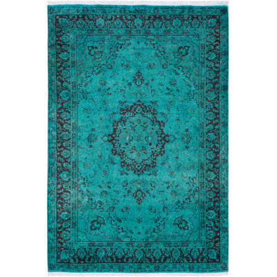 Tapis vert contemporain en laine noué à la main Costner 4 pi 7 po x 6 pi 10 po