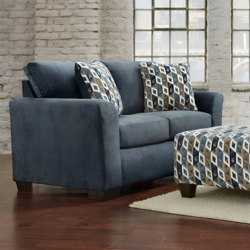 Canapé Elinaire, 2, Mélange de polyester bleu marine, Bleu marine / beige géométrique