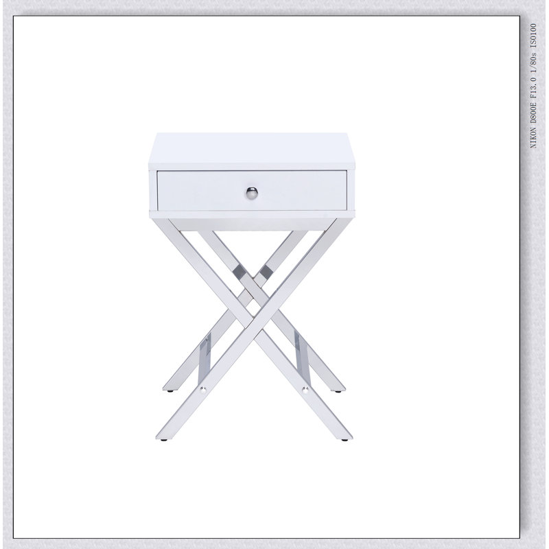 Table d'appoint Coleen, Plateau blanc / base chrome