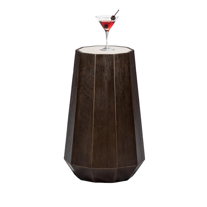 Transitional Style 1Pc Martini Table Quartz Stone Top Trestle Base Wire Brushed Dark Walnut Finish Primary Living Room