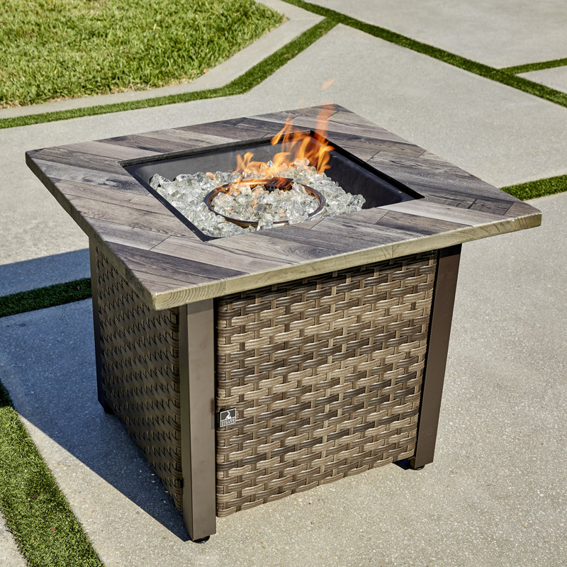 Rustic Brown Steel Square Gas Fire Pit