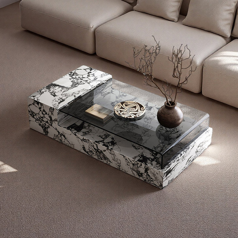 Table basse en ardoise avec rangement ouvert Simplicity, Blanc/Noir, H 11,81 po x L 59,05 po x l 29,52 po