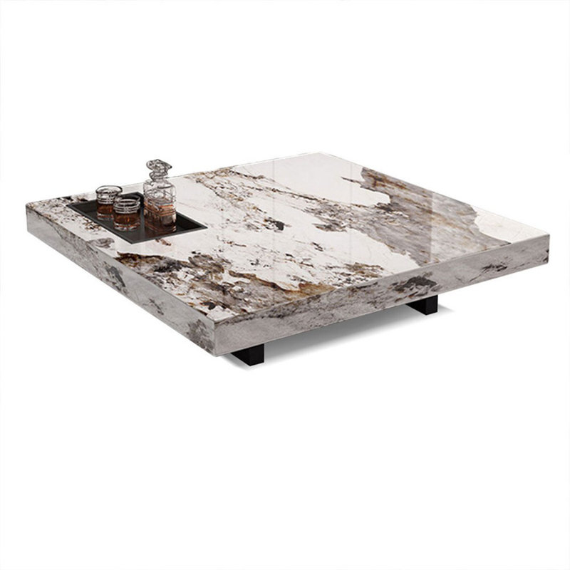 Table basse carrée en acier inoxydable, H 11,81 po x L 47,24 po x l 47,24 po