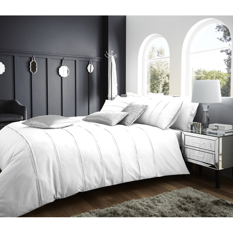 Signature Satin Solid Colour Duvet Cover Set with Pillowcases, White, Kingsize - 2 Standard Pillowcases