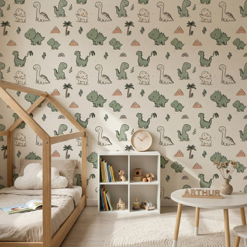 Mignon dinosaure, papier peint de chambre de bébé, Non tissé, non collé