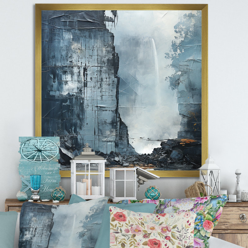 «Adventourous Waterfall Caves III», reproduction sur toile, Cadre doré simple, H 24 po x l 24 po x P 1 po