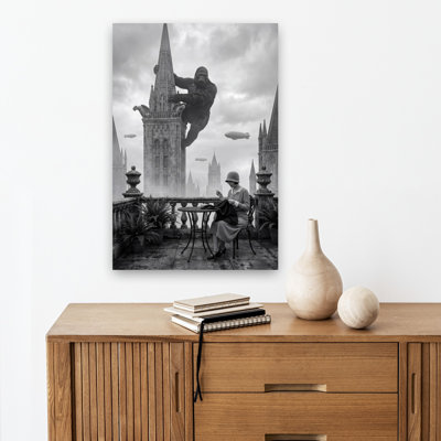 Gorilla City Seamstress Dramatic Elegant Gothic Gorilla Architecture City Wall Art Print by Andreas Magnusson - Wrapped Canvas Print