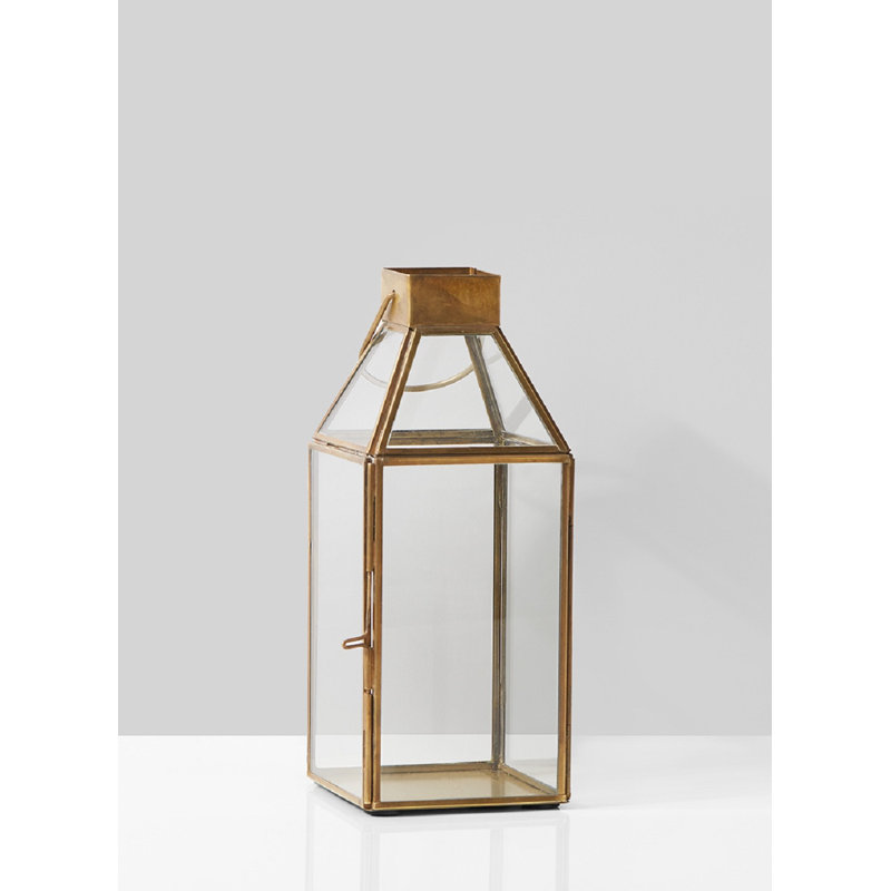 Glass Lantern, 16" H x 6" W x 6" D