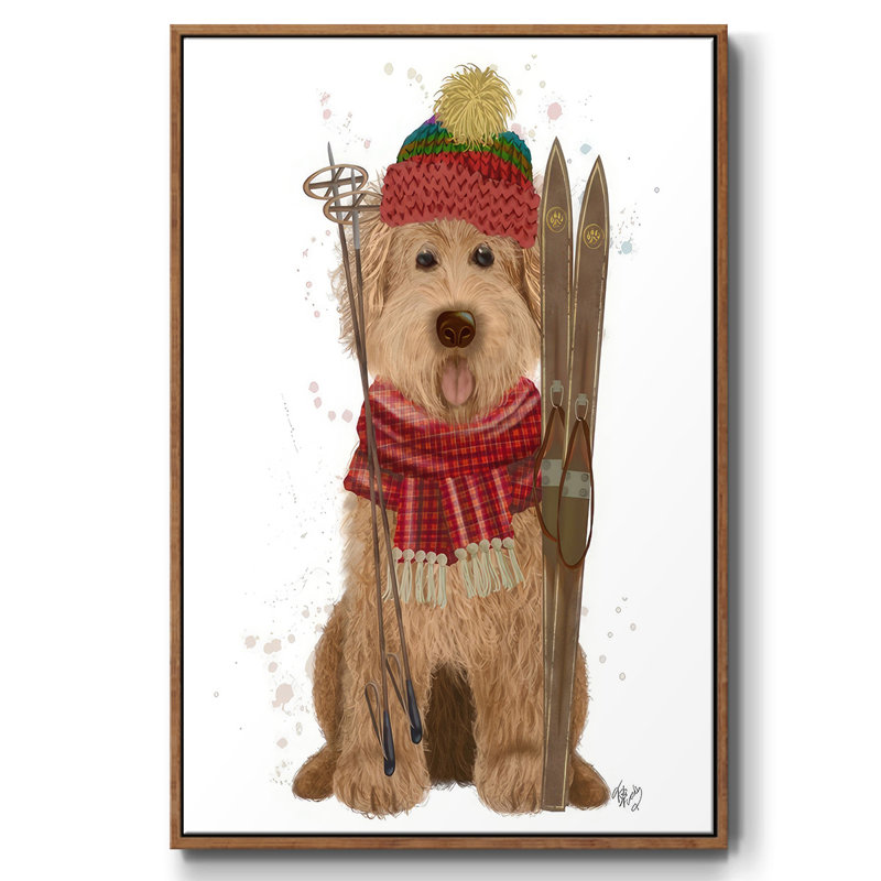 Goldendoodle Ski Dog, reproduction d'art sur toile, H 37 po x l 25 po x P 1,5 po, Noyer