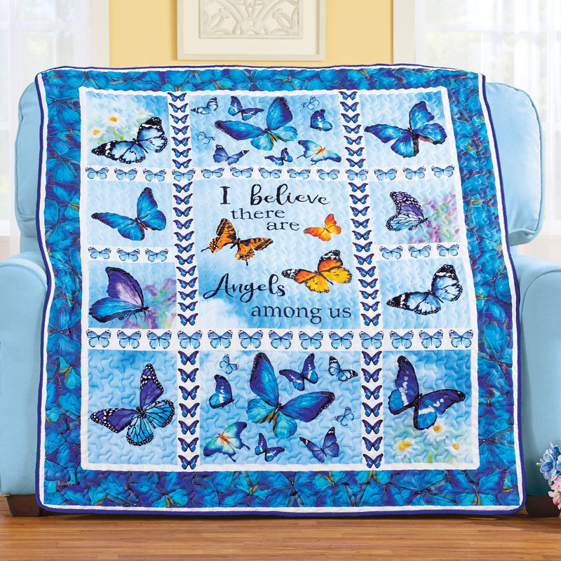 Quilted Patchwork Butterfly Angels Throw Blanket 60" x 50"