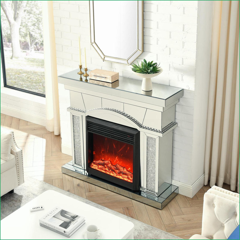 Electric Fireplace TV Stand with 3D LED Flames, Acrylic Mirror Finish | Electric | American Design