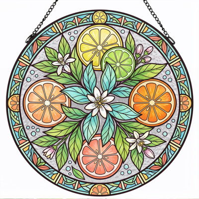 Citrus Floral Stained Glass Window Panel，7.8H