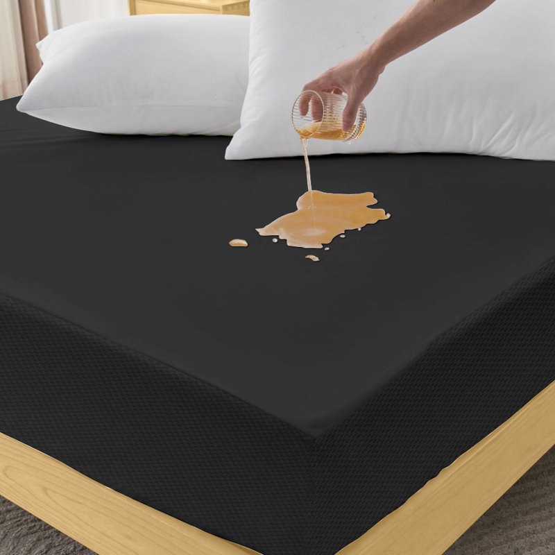 Waterproof Mattress Protector, Soft Mattress Cover With 18"Deep Pocket,Black, Twin