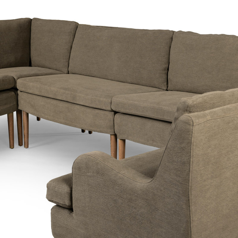 Aurelia 6-Piece Sectional, Broadway Olive Linen, 34.5" H x 131" W x 75" D