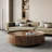 Walnut Round Coffee Table with Hidden Storage Drawers,No Assembly Required-1931234603