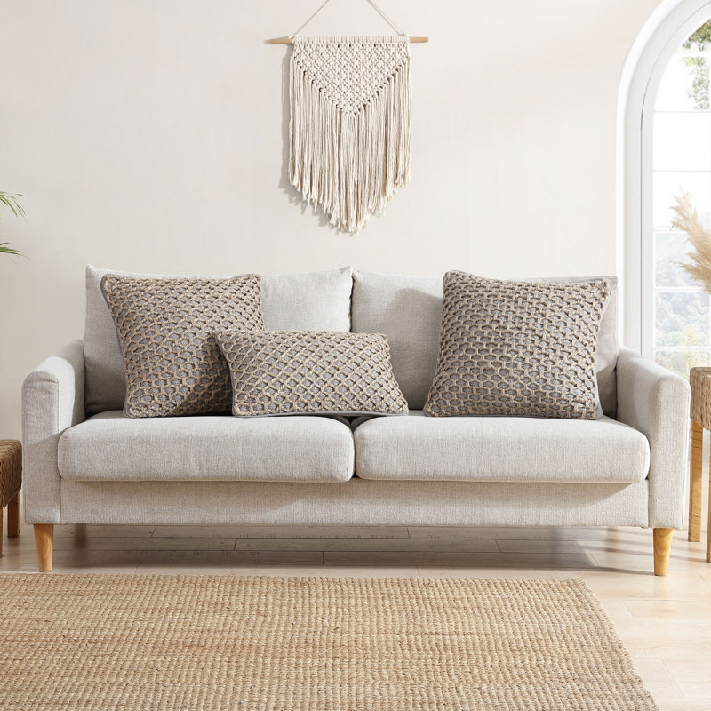 Jada 20'' Square White and Jute Boho Throw Pillow Set
