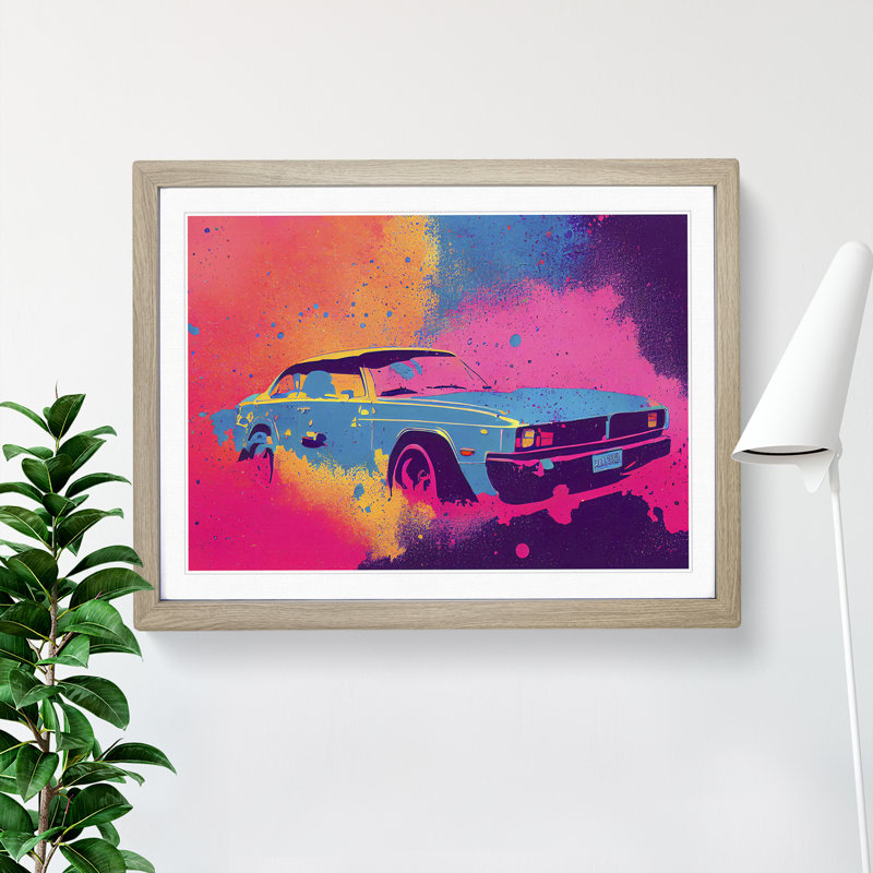 Retro Car Splash Vol.1 - Single Picture Frame Painting, 46cm H x 64cm W x 2cm D, Oak Framed