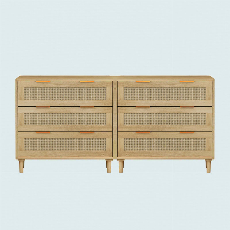Armoire de rangement en rotin 3 tiroirs, Chêne