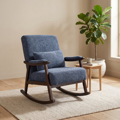 Chaise berçante moderne Mid-Century avec structure en bois massif, fauteuil coulissant rembourré pour salon, chambre à coucher, solarium, coin lecture